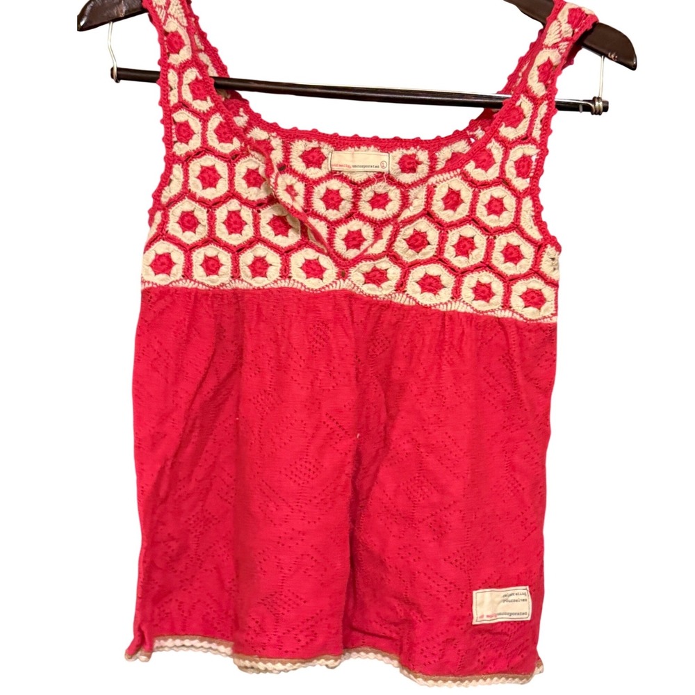 Odd Molly Uncorporated Red Crochet Pointelle Knit Tank Top Size 1‎ Boho Hexagon